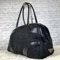 ★極美品 プラダ 三角プレート ミニボストン ハンドバッグ ナイロン レザー 黒