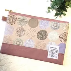 4615✿20cmフラットポーチ✿カードポケット付き✿北欧ドットスモーキーピンク