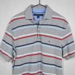 TOMMY HILFIGER トミーヒルフィガー グレーボーダーポロシャツ XS