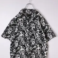 CRAZY BOY 開襟　アロハシャツ　モノトーン　花柄　メンズ　古着　半袖