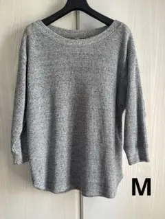 グレー リブ編み 七分袖 トップス M