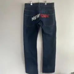 トミー　プリント　ダークブルーストレートデニム　y2k