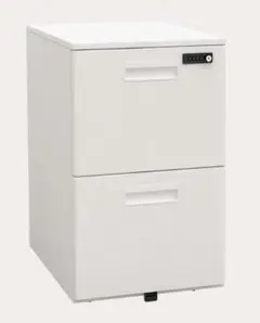 サイドキャビネット収納モバイルワゴン2段 ダイヤルロック式 ホワイト