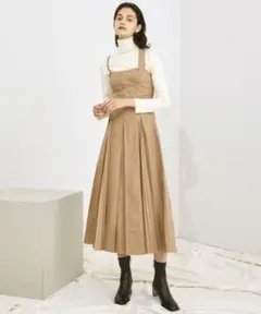 【新品】CASA FLINE フロントホックプリーツワンピース BEIGE F