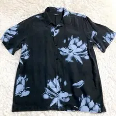 【美品】Theory　半袖シャツ　ボタニカル　ブラック　L オープンカラー