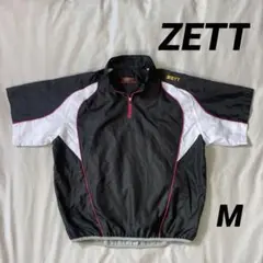 ZETT 半袖 ハーフジップシャツ M ブラック×ホワイト