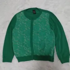ソブ sov. ダブスタ 刺繍レース 長袖 ニット カーディガン 38 グリーン