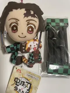 【未使用】鬼滅の刃×ラスカルコラボ 竈門炭治郎ぬいぐるみ&日本刀型箸セット