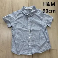 H&M 青と白ストライプ 半袖シャツ　90cm