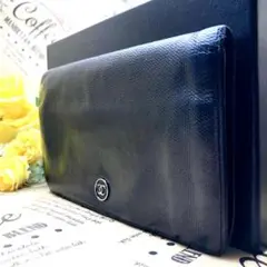 シャネル ココマーク ボタン 二つ折り 長財布 レザー ブラック EO108