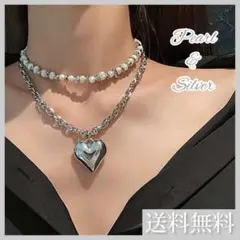 2連 ネックレス チョーカー シルバー ハート 淡水パール 量産型 韓国