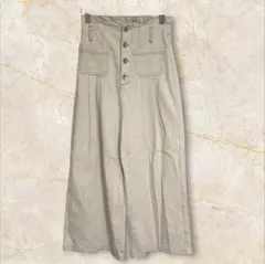 【オリーブデオリーブ】コットンワイドパンツ　ウエストゴム　タック　厚手　ベージュ