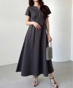前後2WAYハーフジップキーネックフロントタックワンピース　GeeRa
