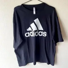 adidas 黒 半袖Tシャツ ロゴ入り ユニセックス XL