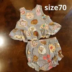トロワラパン　ドーナツ柄ベビーベスト　ショートパンツ　ブルーグレー　size70