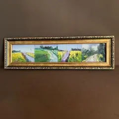 手書き油絵 ４枚組絵画 あぜ道 額付 絵画 インテリア 油彩画