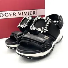 《超美品》 ロジェヴィヴィエ サンダル ビジュ バックル ストラップ 黒 37