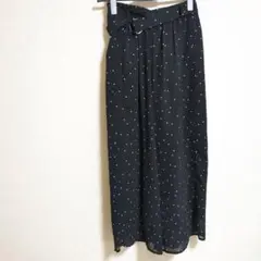 ドット柄 ベルト付き ガウチョパンツ 黒