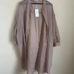 ベージュ シフォン 長袖シャツ