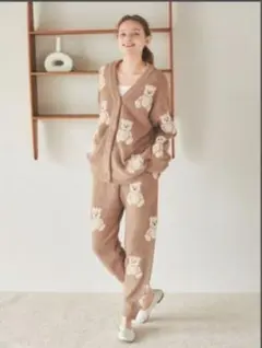 新品 gelato pique ベアジャガードカーディガンu0026ロングパンツ 茶