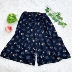 アースミュージックアンドエコロジー 花柄 ガウチョパンツ ワイド ウエストゴム
