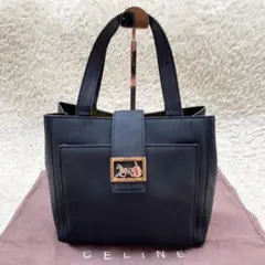 美品☆CELINE ハンドバッグ 馬車金具 ゴールド金具 ブラック レザー