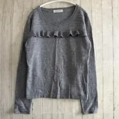 【OFUON】オフオン　クールネック長袖ニット　グレー　フリルあり　38　M