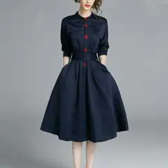 秋新作大判ルーズ文芸長袖シャツワンピースf