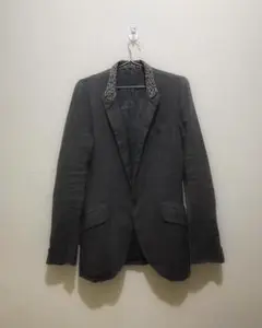 ✨️ISAMU KATAYAMA レザー切替え リネン テーラードジャケット L ✨️ISAMU KATAYAMA レザー切替え リネン テーラードジャケット L