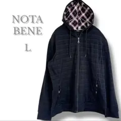 美品　NOTA BENE フード付きパーカー　長袖　薄手　黒　チェック柄