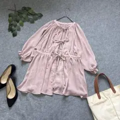 5942❃ミスティック❃バックリボンシフォンブラウス/ピンク系/袖口ゴム/F