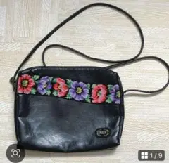 FEILER 花柄刺繍 ショルダーバッグ 黒