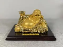 金色の布袋様 置物 木製台座付き