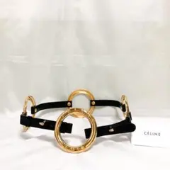美品 CELINE ベルト サークルロゴ金具 セリーヌ オールド ブラック