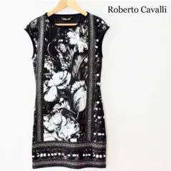 極美品 ロベルトカヴァリ チェーン 花柄 総柄 ストレッチ ミニ丈 ワンピース