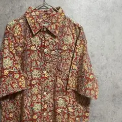 90S vintage 半袖　柄シャツ　綿　メンズM 古着　個性派　奇抜　B4