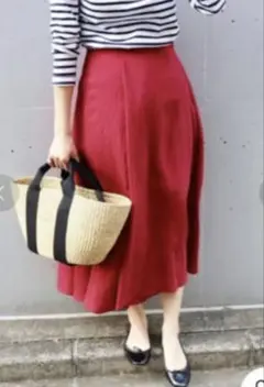 IENA シアーランダム フレアスカート レッド 38