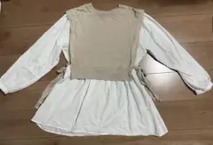 Mサイズ 長袖カットソー ホワイト ベージュ