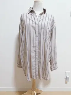 【美品】ジーナシス ストライプ　シャツ　ブラウス フリーサイズ　長袖