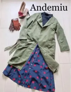✳︎Andemiu アンデミュウ ノーカラーコート 合わせやすいカーキ色♪