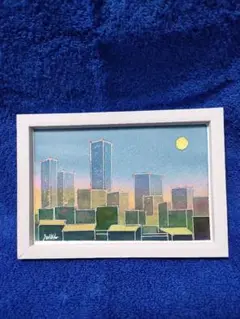 水彩画 街の夜景　ポストカードサイズ