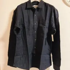 M❣️ブラック デニム フランネルシャツ スリムフィット 長袖 メンズ