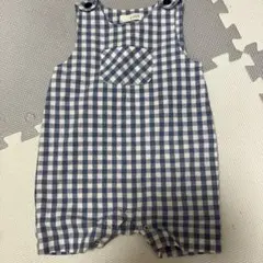 ビールーム サロペット チェック柄ロンパース ネイビーとホワイト 80 美品