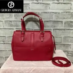【極美品】GIORGIO ARMANI 2wayバッグ ✅赤 ✅ロゴ入り