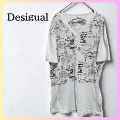 セール✨ Desigual ヘンリーネックTシャツ 白 M 総柄 綿