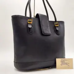 【美品】バーバリー ハンドバッグ ノバチェック シャドーホース シボ革 ブラック