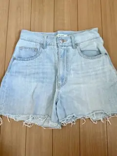ライトブルー フリンジヘム ショートパンツ