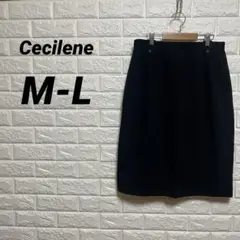 セシレーヌ　Cecilene スカート　【M-L】　黒　無地　ひざ丈　台形