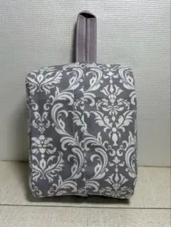 ハーフサイズティッシュカバー　アラベスク柄　グレー