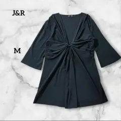 J&R ジェイアンドアール 7分袖 カットソー リボン ブラック 薄手 M